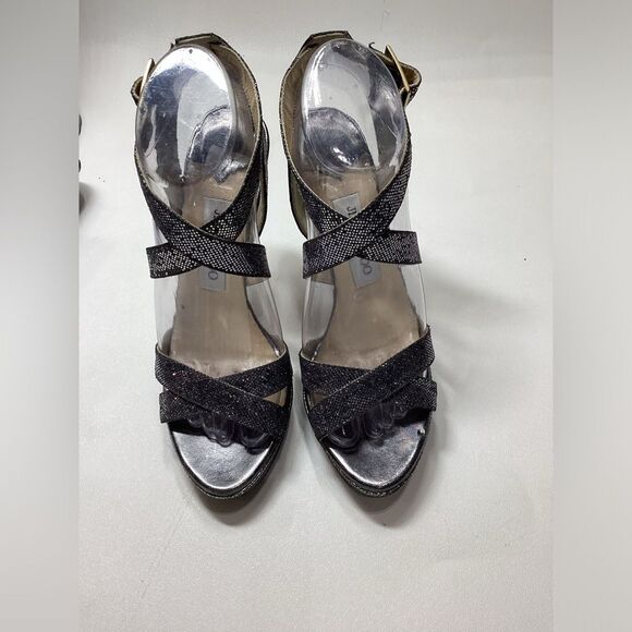 Jimmy Choo Vamp Metallic Silver & Black Platform Heel Sandals Size EU 38.5 - Picture 3 of 14